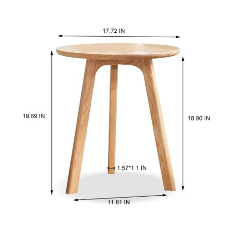 Round End Table, Small Solid Oak Wood Side Table, 3-Leg Accent Table for Living Room, Bedroom, Balcony, Bedside Nightstand, Coffee & Snack Table, Natural