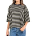 thumbnail image 2 of Gynyvoja Womens Oversized Striped T Shirts Short Sleeve Casual Crewneck Summer Y2K Clothes &Navy Blue M, 2 of 6