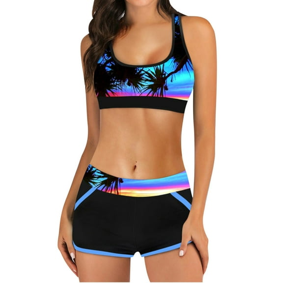 Lopeceal Women's 2 Piece Bandage Sporty Bathing Suit Scoop Neck Boyshorts Bikini Swimsuit