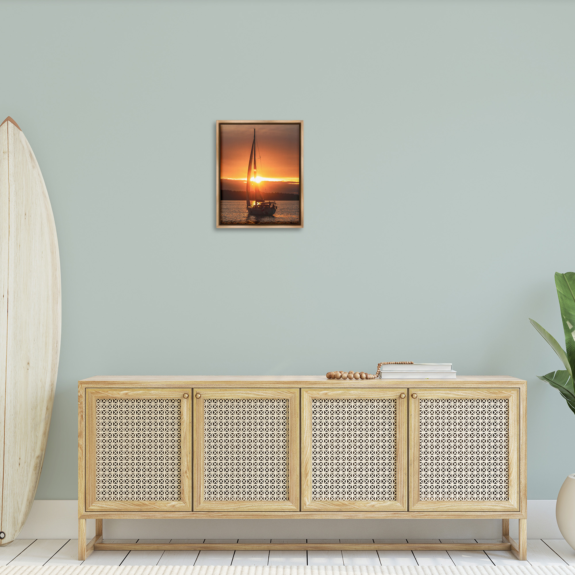 Stupell Industries Sailboat at Sunset Transportation Photography Brown Floater Framed Canvas Art Print Wall Art, 17 x 21