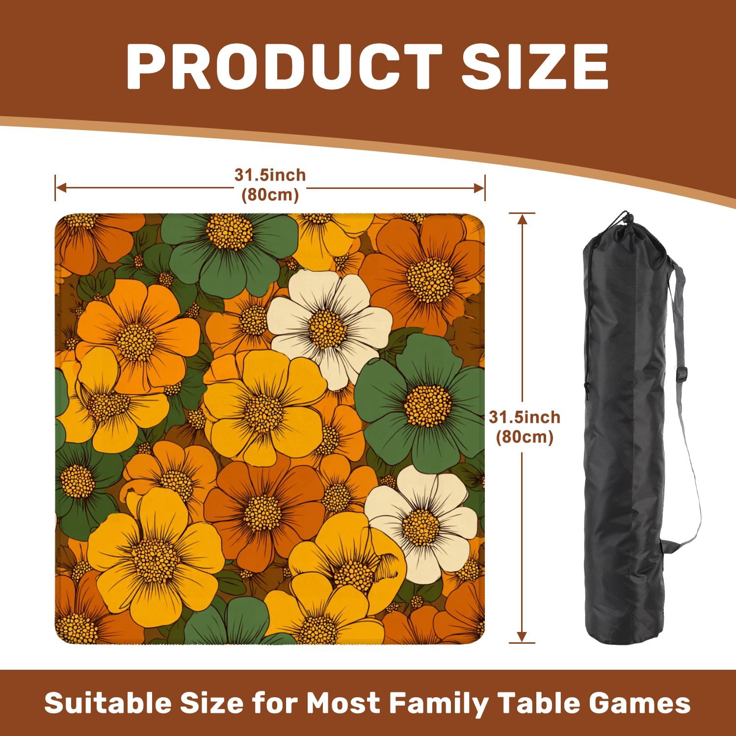 Mahjong Mat 31.5" x 31.5" Colorful Large Scale Hand Drawn Floral Seamless Retro Non-Slip Noise Reduction American Mahjong Tiles Table Cover for Dominoes Poker Card Board Games Gift