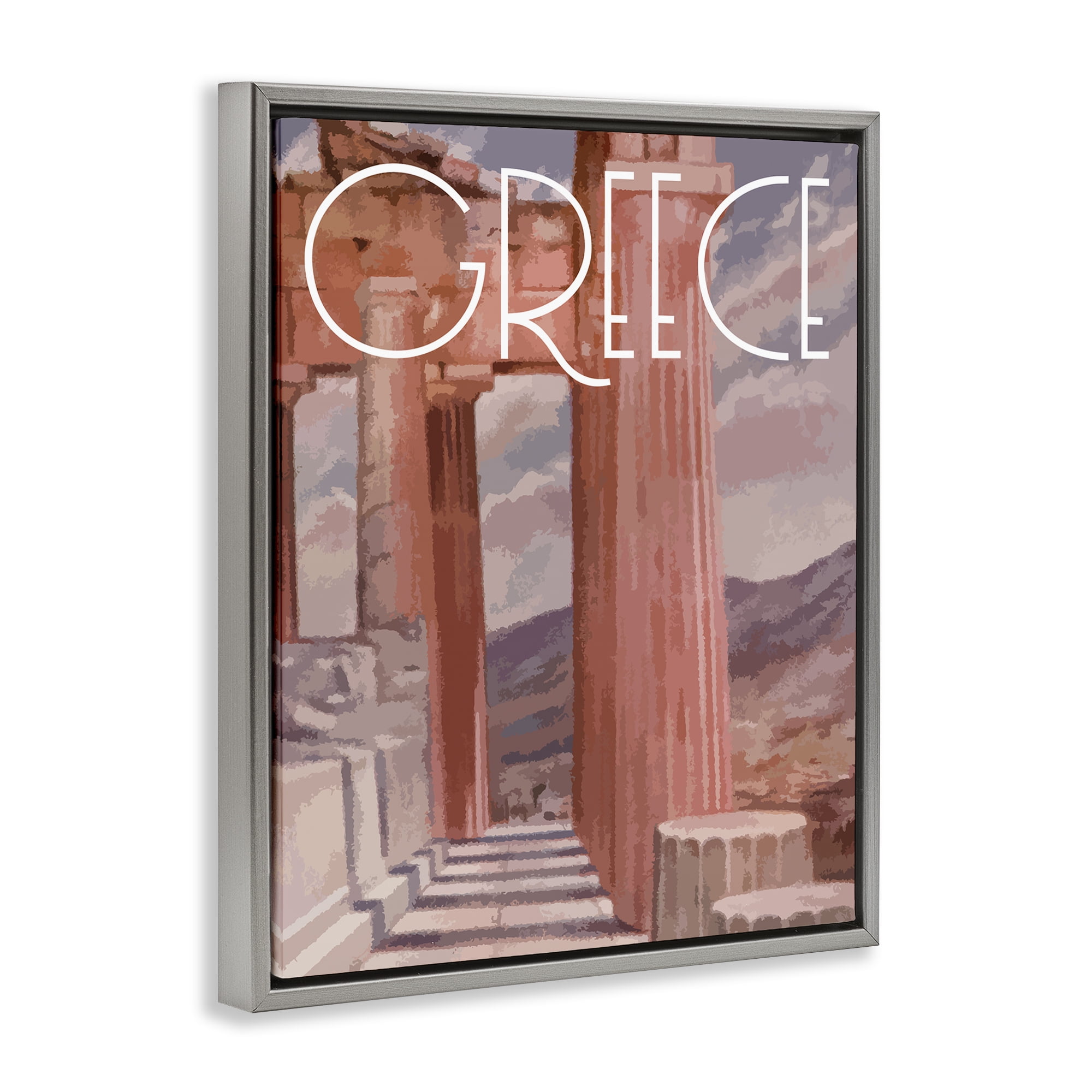 Stupell Industries Greece City Landmarks Buildings & Architecture Painting Gray Floater Framed Canvas Art Print Wall Art, 17 x 21