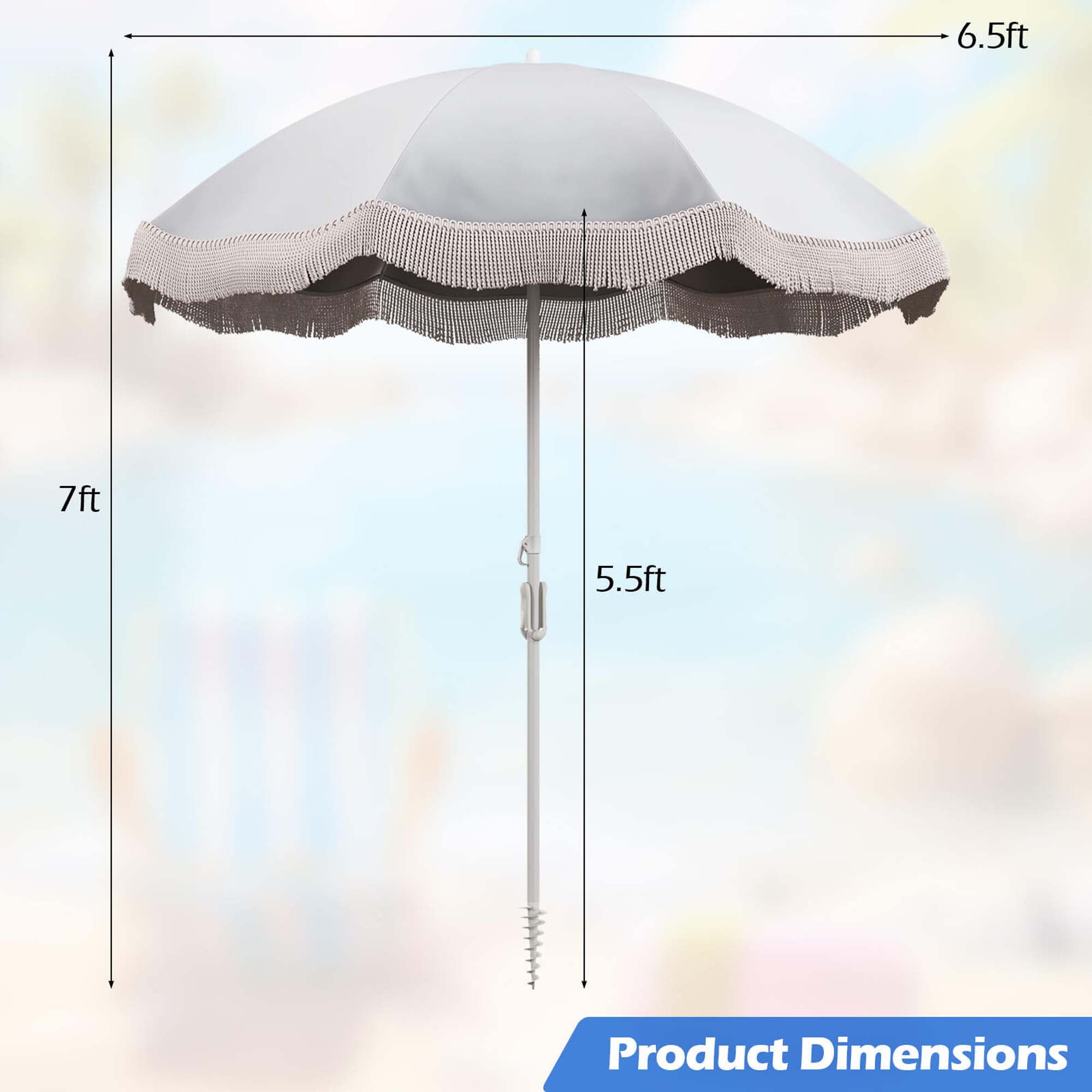 Goplus 6.5 FT Outdoor Fringe Patio Umbrella with Carrying Bag Push Button Tilt for Garden White