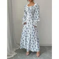 thumbnail image 4 of Vestido maxi floral cuello cuadrado con volantes y botones de perla, para primavera/otoño(S), 4 of 6