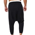 thumbnail image 4 of Mens Work Pants Fashion Drawstring Elastic Waist Solid Color Casual Retro Nationality Length Dropped Pants Pantalones Para Hombre Black XL, 4 of 7