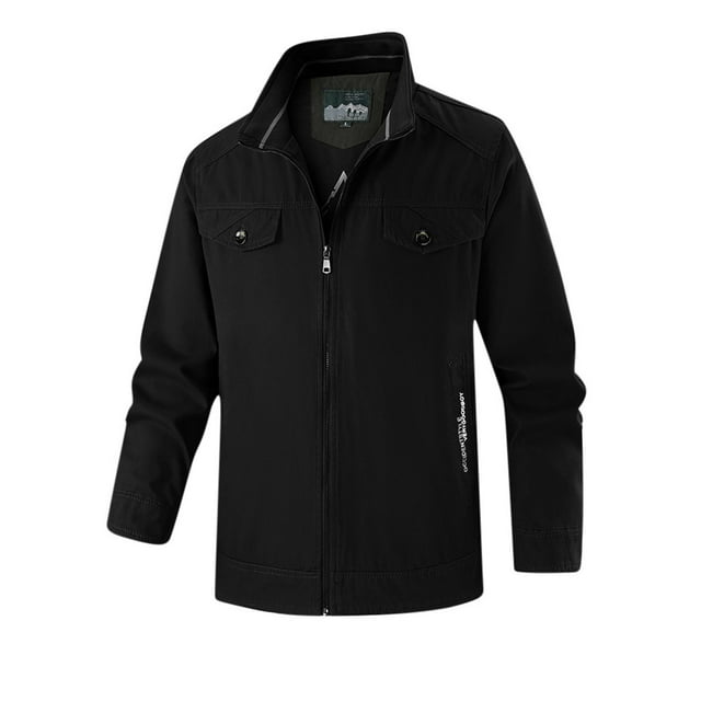 Men's Casual Loose Fit Hooded Work Jacket, Windproof Lightweight Polyester Coat with Zip Front and Pockets for Outdoor Hiking, Camping, Cycling, Spring Fall Windbreaker
