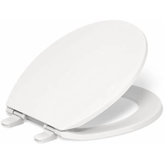 Round Toilet Seat, with Grip-Tight Bumpers, Quiet-Close Seat, Quick-Attach Hardware, White