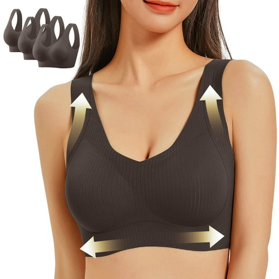 yillto 3 Pack Seamless Sports Bra for Womens Plus Size Wirefree Yoga Bras Soft Full Coverage Everyday Bralettes