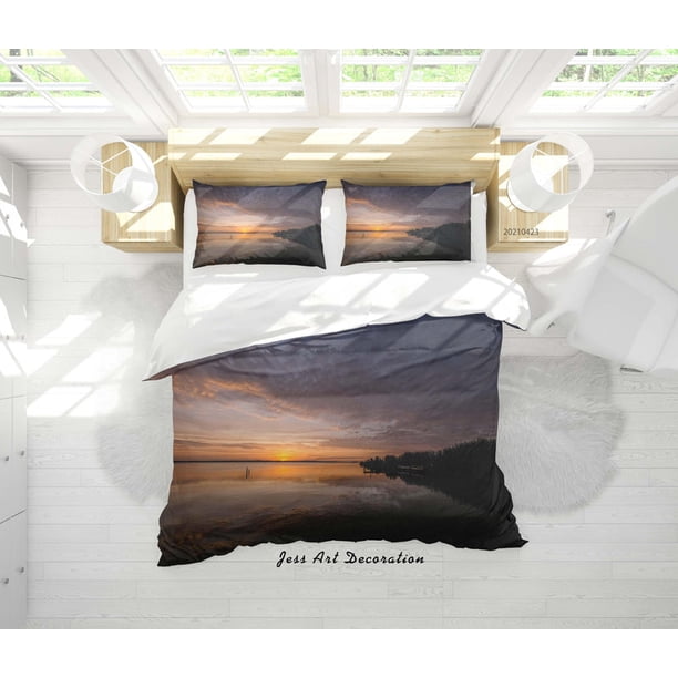 3D Sunset Sky Beach Paisaje Funda de edredón Set Ropa de cama Set Funda nórdica