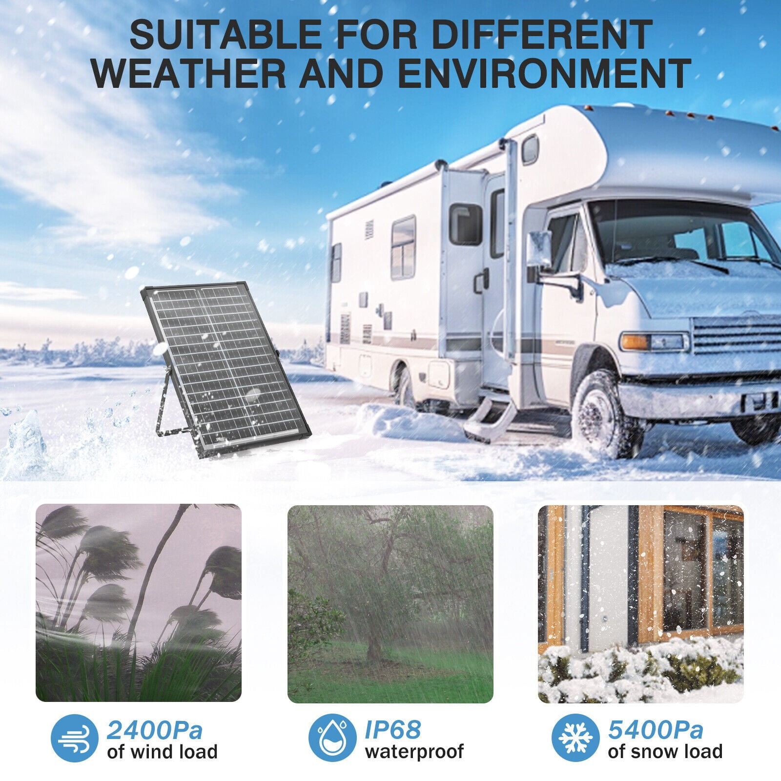 1pc 30W Bifacial Solar Panel Kit Built-in Smart Controller 12V Solar Panel Solar Battery Charger Maintainer Waterproof Adjustable Mount Bracket For Boat Car RV Motorcycle Marine Mower Tractor Trailer