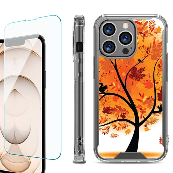 Shockproof Bumper Phone Case for iPhone 13 Pro Max, with Tempered Glass Screen Protector, by OneToughShield ® - Golden Tree