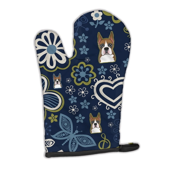 Carolines Treasures BB5074OVMT Blue Flowers Boxer Oven Mitt Large multicolor