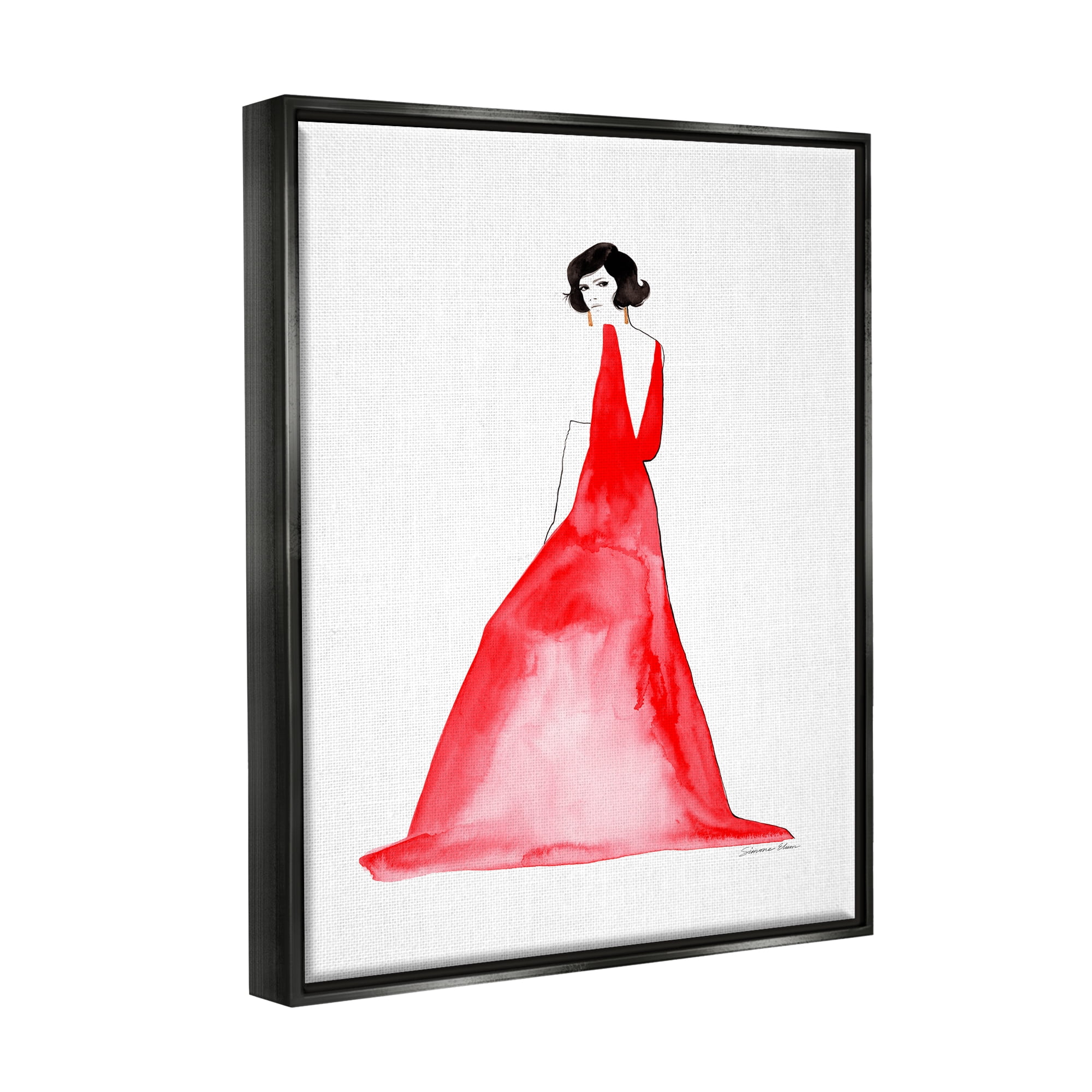Stupell Industries Woman in Red Gown Beauty & Fashion Painting Black Floater Framed Art Print Wall Art, 25 x 31