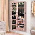 thumbnail image 3 of Moccha Wall Door Jewelry Armoire, 47.5" H Full Length Mirrored Jewelry Cabinet with 2 LED Lights and 2 Drawers, Lockable Jewelry Cabinet, Jewelry Organizer Storage for Bedroom, Pink, 3 of 9