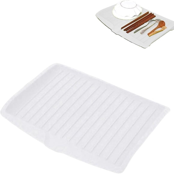 LOVEVER 18 x 13” Kitchen Drain Board Large Plastic Draining Tray with Side Drop Slope Diversion Side Dish Drying Tray Dish Drainer Drip Rack Tray with Non-Slip Base