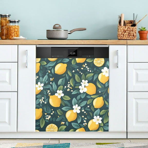 Yayeee Magnetic Dishwasher Cover for The Front Decoration Home Kitchen Machine Sticker Protector, Yellow Lemons