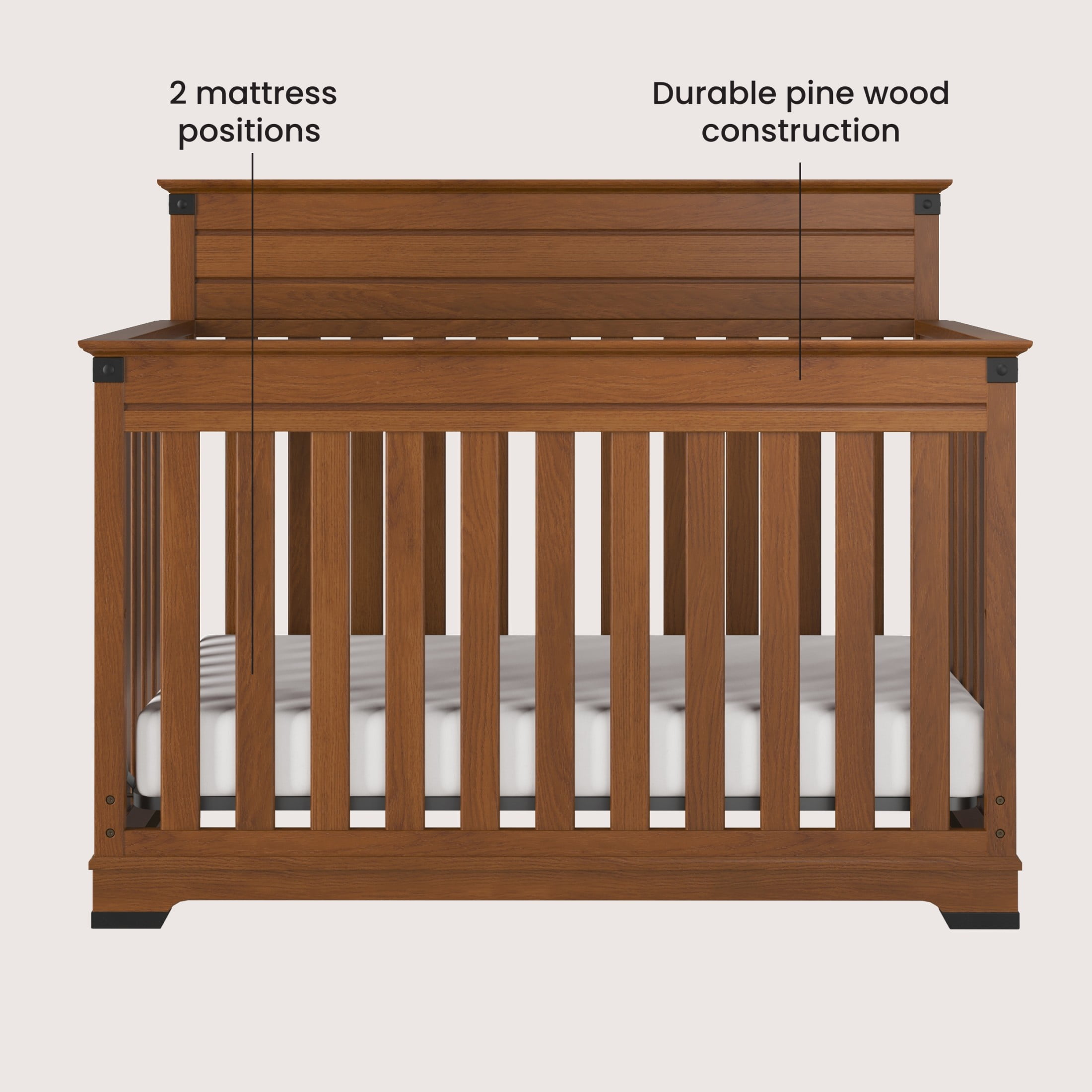 Child Craft Redmond Crib, Dresser, Topper & Chest Nursery Set, 4-in-1 Convertible Crib, Coach Cherry, 4-Piece