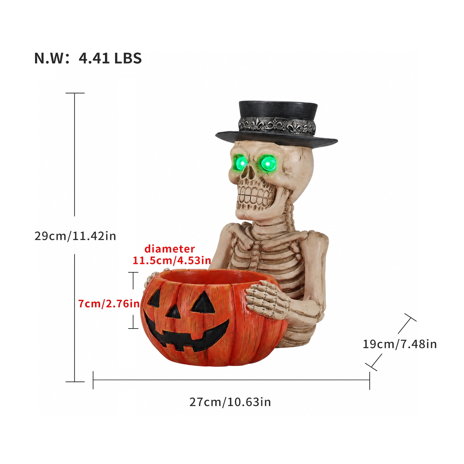 Alvantor Halloween Skeleton Decorations Table Decor with Pumpkin Bowl & Candle Holder