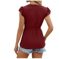 thumbnail image 5 of WREESH Women's Stripe V-Neck Cap Sleeve Tunic Dressy Casual Summer Eyelet Top Wine, 5 of 5