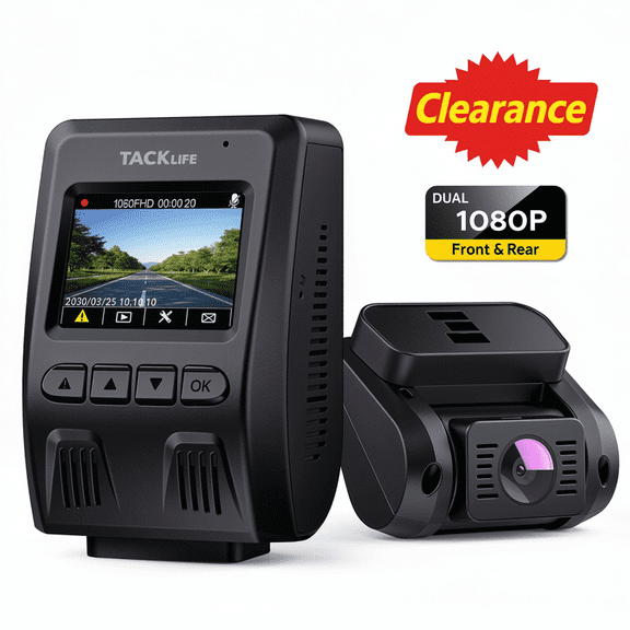 Tacklife Dash Cam Front and Rear, 1080p Full HD Dash Camera with Night Vision, GPS, Emergency Recording, 24H Parking Monitor, 1.5" Mini LCD Screen, 170° Wide Angle, WDR, G-Sensor