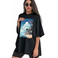 thumbnail image 3 of Plus Size Shirt for Women Black Tops for Women Oversized Short Sleeves Shirt for Women Seaside (31) T Shirt Crewneck Shirt for Women 3XL, 3 of 5