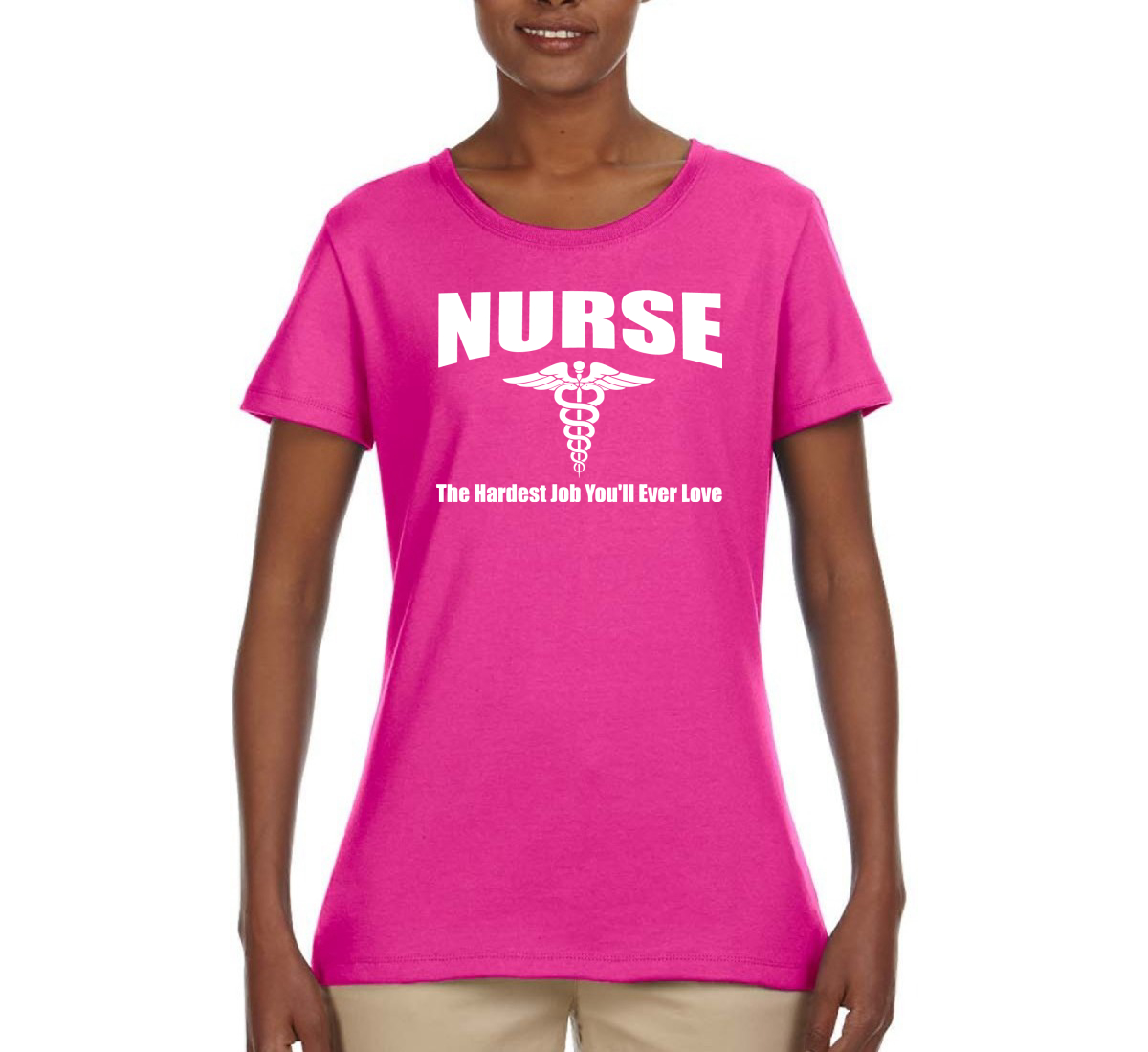 Nurse the Hardest Job You'll Ever Love | Womens Pop Culture Graphic T-Shirt, Fuschia, X-Large - image 2 of 3