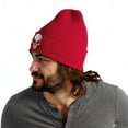 thumbnail image 3 of Stretchy Soft Unisex Adult Knited Beanie Hat With Multi-color Embroidered Design Skull, Red with White Skull, 3 of 6