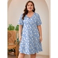thumbnail image 6 of SHOWMALL Women's Plus Size Short Sleeve Dress with Pockets, Criss Cross V-Neck Casual T-Shirt Dress, Sky Blue Lily Botanical 2X Summer Vacation Beach Dress, 6 of 8