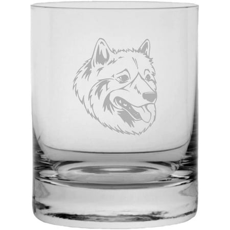 

AMERICAN ESKIMO Dog Themed Etched 10.25oz Crystal Rocks Whisky Glass