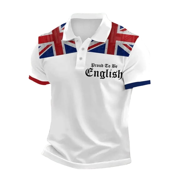 Men's Shirts Male UK Flag Jack Print Casual Business Raglan Sleeve Button Lapel Shirt for Festive Celebrations and Everyday Wear