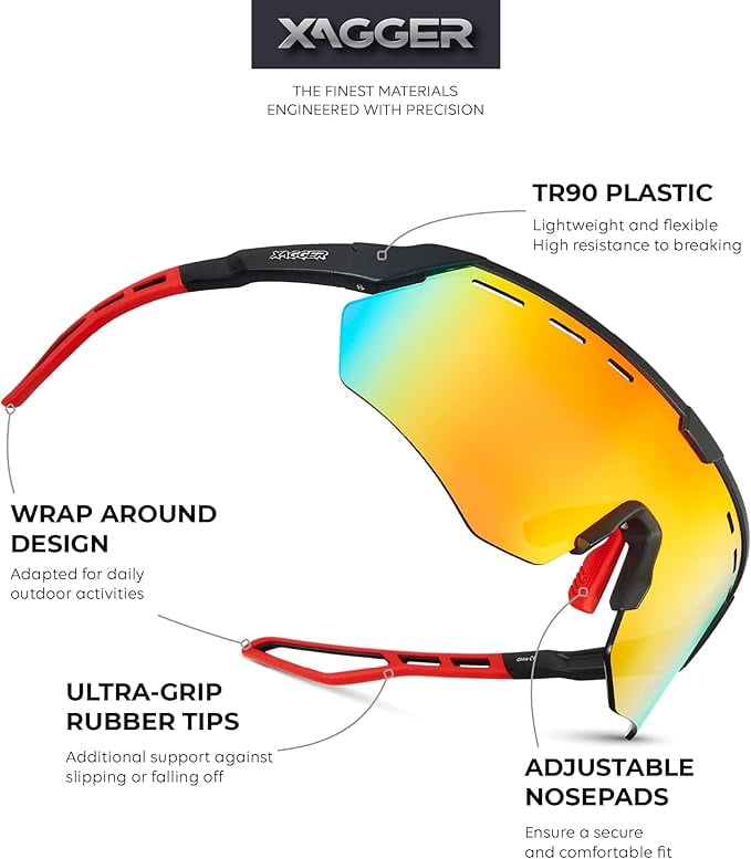 Xagger Sport Shield Sunglasses for Men Women Cycling Running Baseball UV400 Sun Glasses Wrap Around TR90 Frame