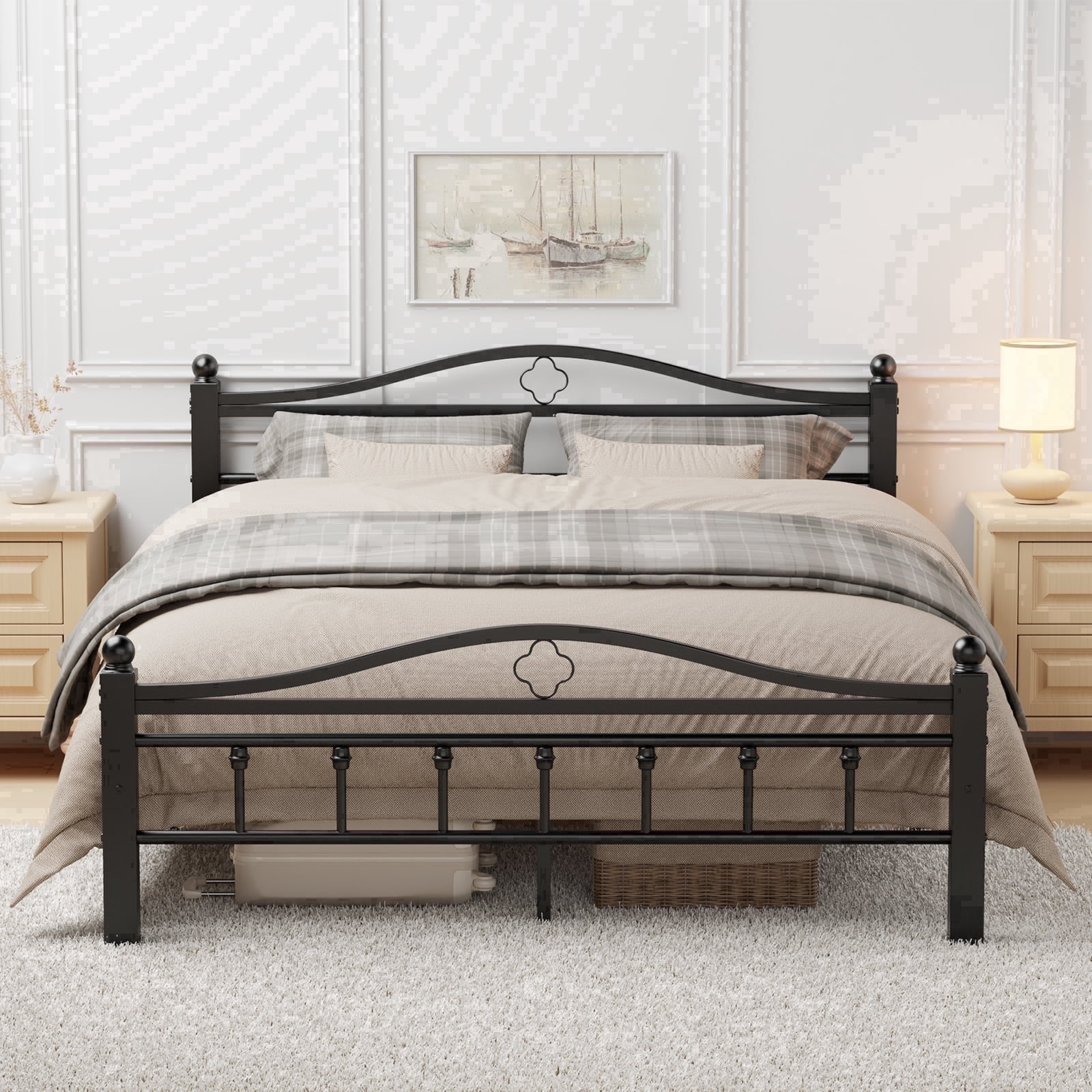 Queen Bed Frame with Headboard - Heavy Duty Bed Frame Queen Size Supports 1500LBS, Noise Free, Under-Bed Storage, No Box Spring Needed, Easy Assembly, Black