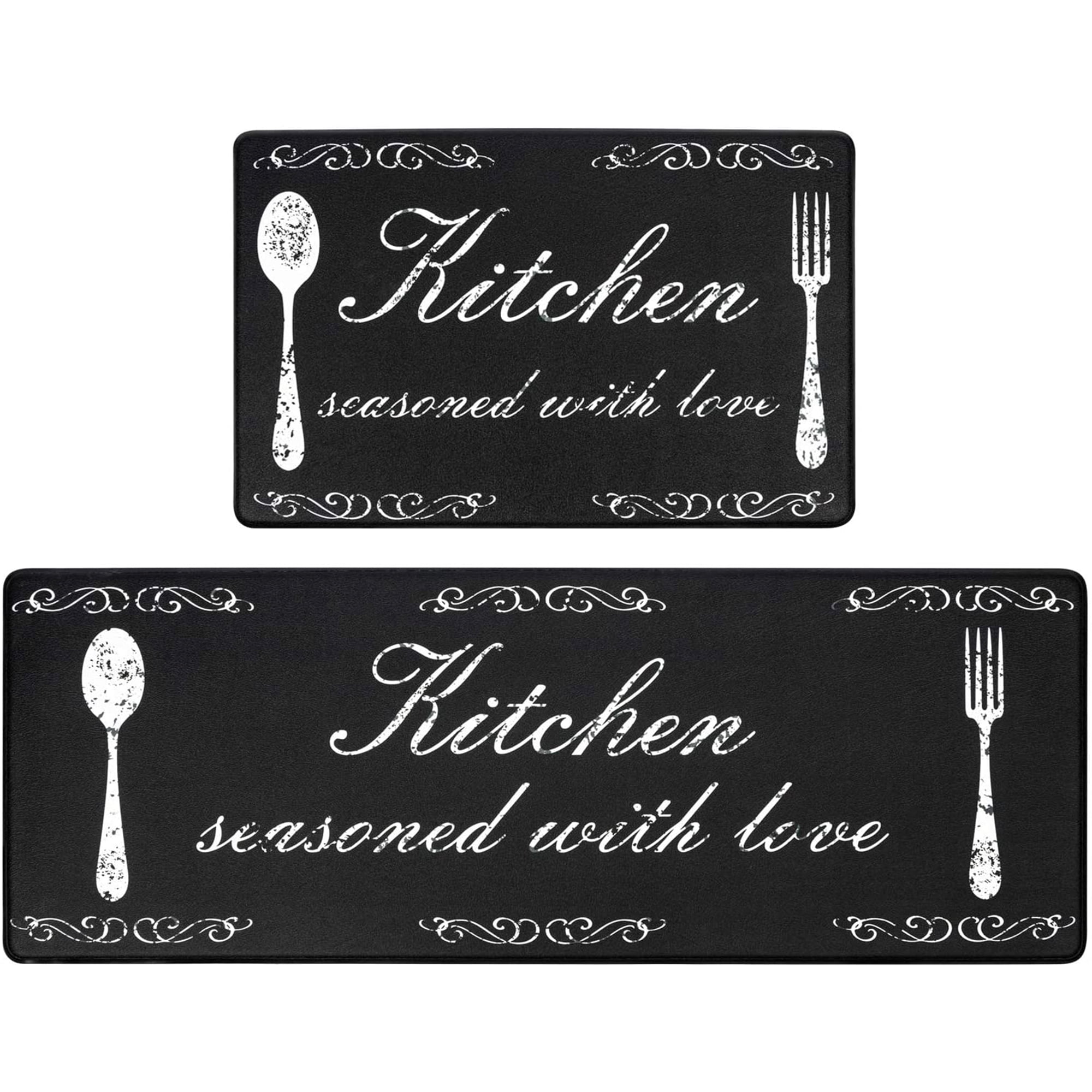 Findosom 2pcs Anti-Fatigue Kitchen Rugs Set Non Slip Waterproof Kitchen Runner Rug and Mat 0.4" Thickness Comfort Standing Mat for Kitchen, Floor, Office, Sink, Laundry 18"x47"+18"x30" Black