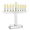 Aviv Judaica Transitional Electric Menorah with Gold Accents Highly Polished Chrome Plated Menorah Includes a Set of 9 Flickering Bulbs Hanukkah Candle Light Electronic Chanukah Minorah