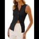 thumbnail image 3 of Chaleco Abotonado para Mujer, Camiseta Sin Mangas de Verano Acanalada con Botones, Camisa Acanalada con Abertura Frontal, Top Elegante Sin Mangas y Ajustado A Negro S, 3 of 9