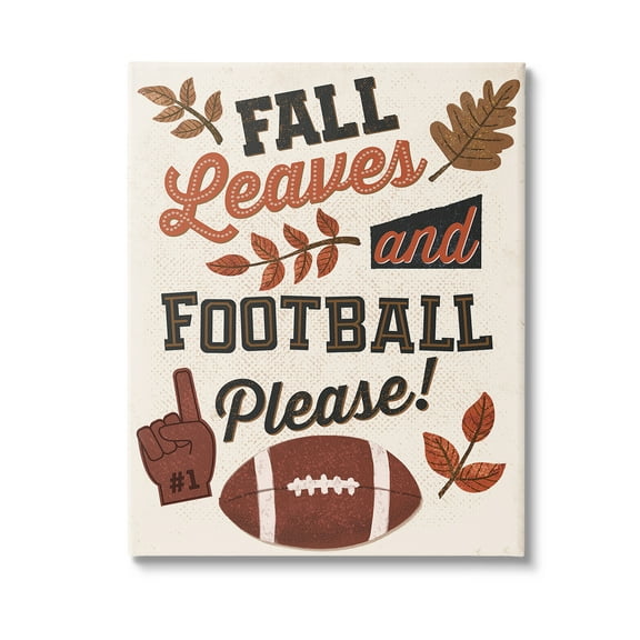 Stupell Industries Fall Leaves & Football Sports Painting Gallery Wrapped Canvas Art Print Wall Art, 16 x 20