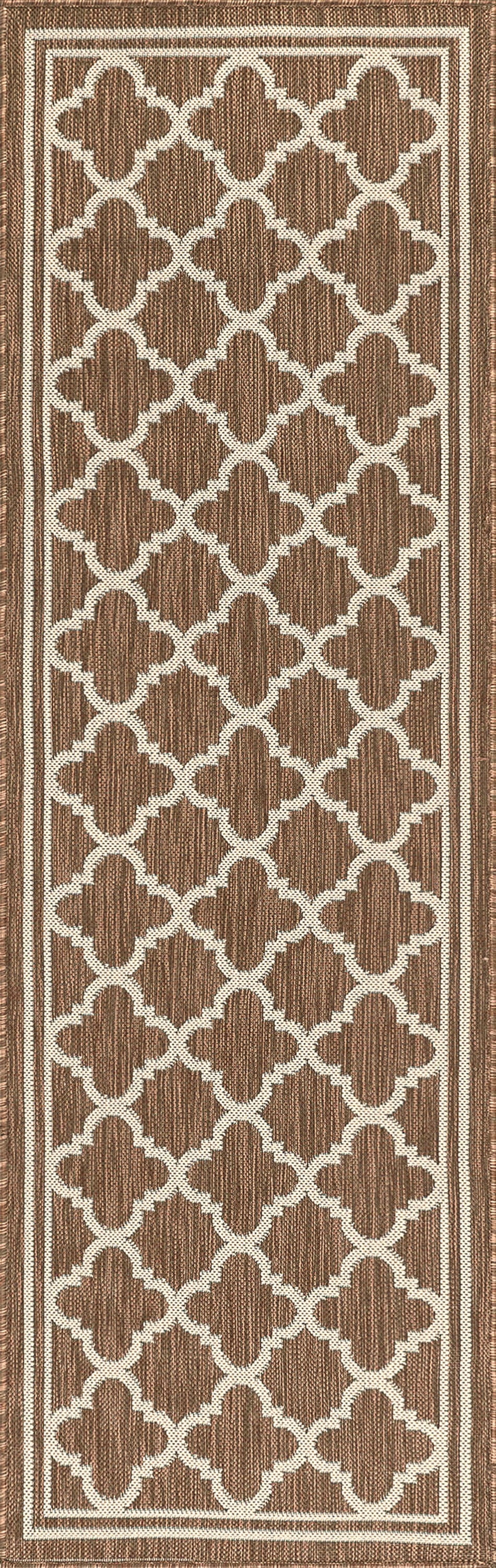 Bliss Rugs Geometric Indoor Outdoor Rug Water Resistant Runner Rug for Patio, Hallway, Entryway, Deck, Gold ,2' x 8'