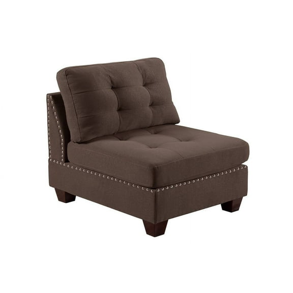 Miekor Furniture Living Room Furniture Tufted Armless Chair Black Coffee Linen Like Fabric 1pc Armless Chair Cushion Nail heads Wooden Legs 4197