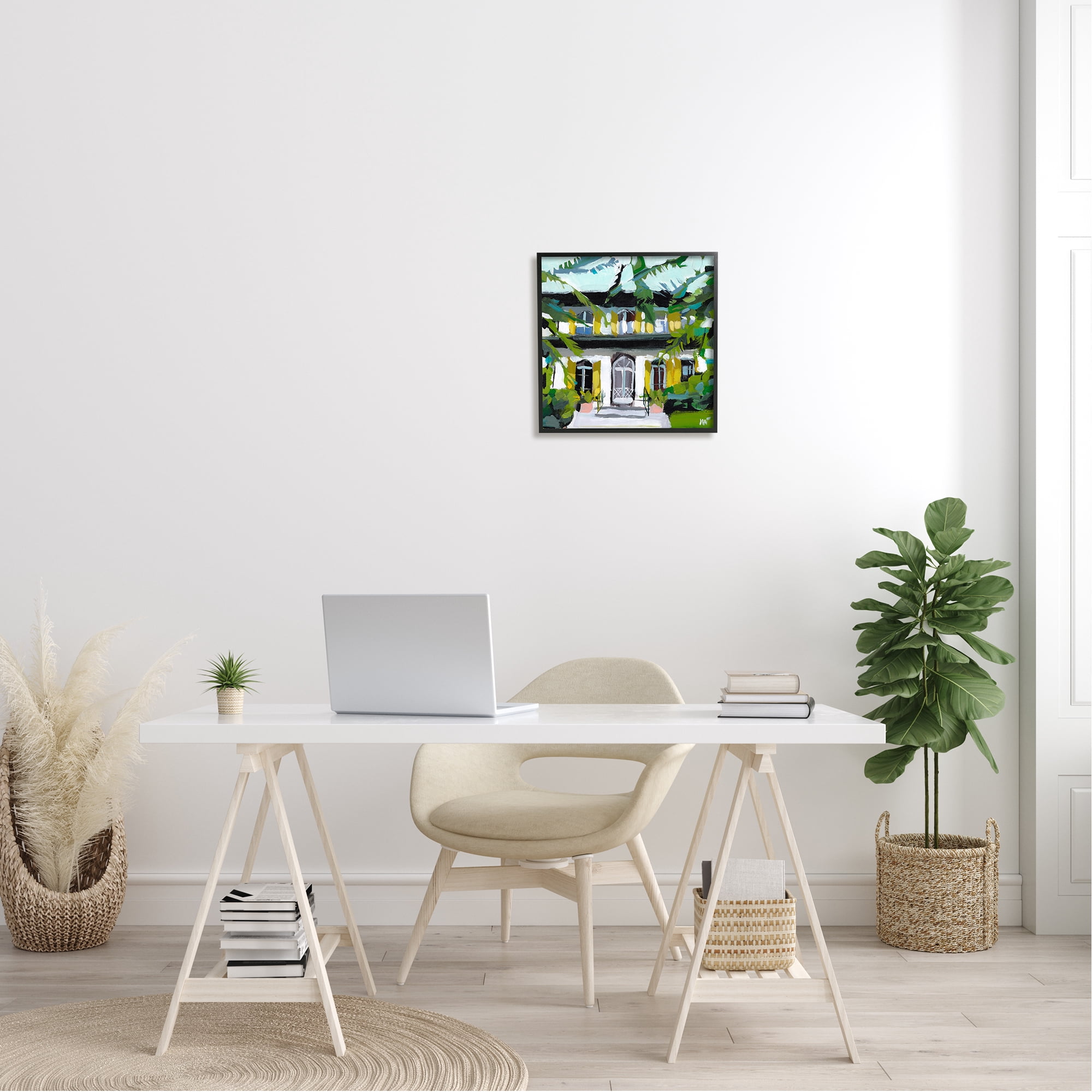 Stupell Industries Modern Villa House Painting Abstract Painting Black Framed Art Print Wall Art, 17 x 17