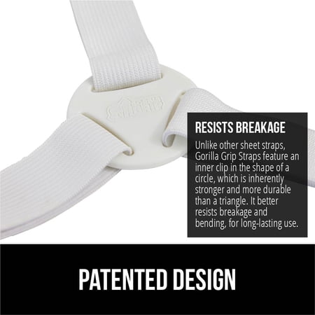 Gorilla Grip Bed Sheet Straps, Adjustable Elastic Fasteners with Metal Clips, Keep in Place Fitted Bedding Holder, 4 Pack White