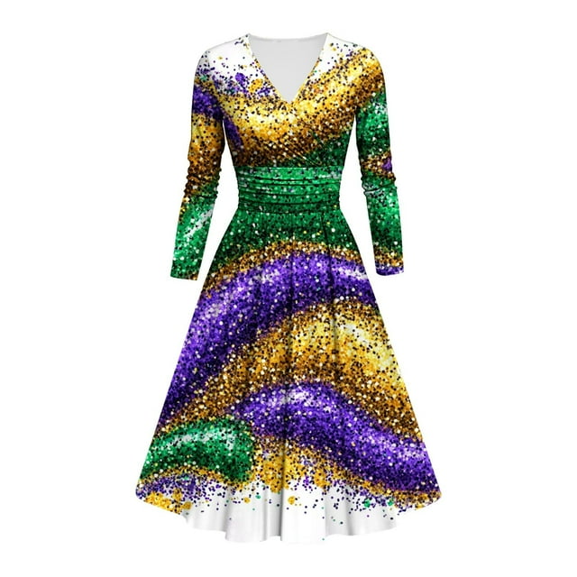 FcBaudy Robe à Manches Longues à Col en V, Robes d'Été pour Femmes, Robes pour Femmes Robe Imprimée pour Dames Style à Manches Longues à Col en V Robe pour Femme