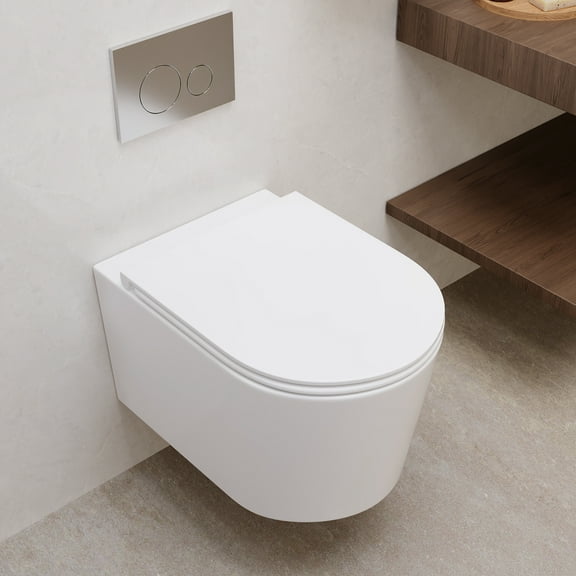 DeerValley Wall-Hung Toilet With Concealed In-Wall Tank, Rimless Dual Flush 1.1/1.6 GPF, Compact Elongated Bowl, High-Efficiency Ceramic Toilet Set For Modern Bathrooms DV-1F0379-CF