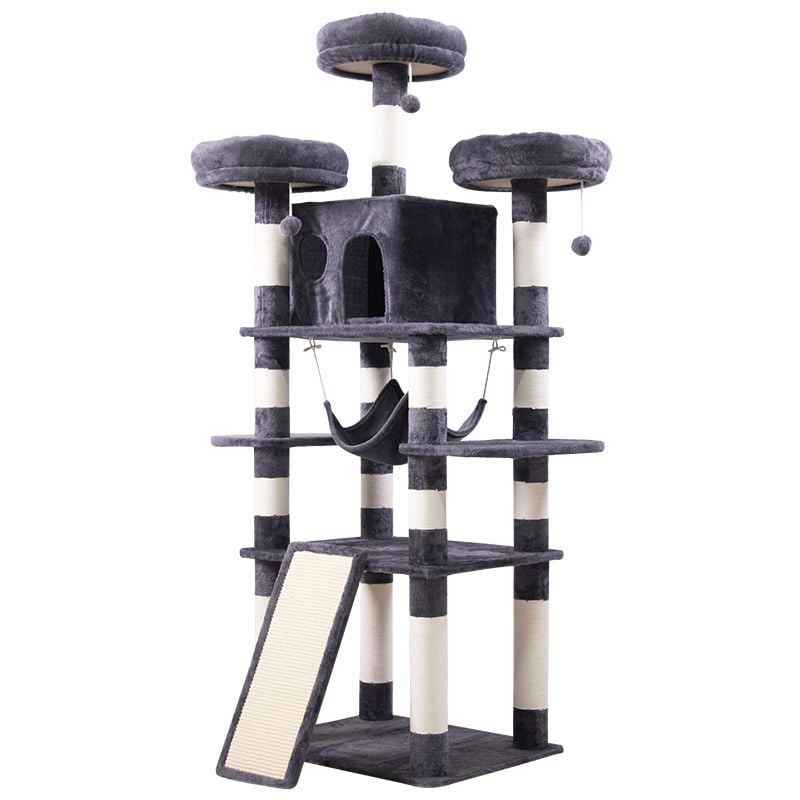 Cat Tree 67 Inch Multi-Level Large Tall Cat Tower with 3 Plush Top Perches,4 Sisal Scratching Post Cat Condo Play House Kitty Activity Center