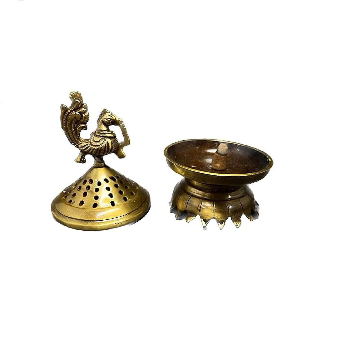 Metal Brass Color Finish Dhoop Dani | Bakhoor Holder | Loban Burner | Incense Holder, Handcrafted Metal Peacock Shaped Aroma Diffuser Oil Burner| Aroma Oil Diffuser for Home