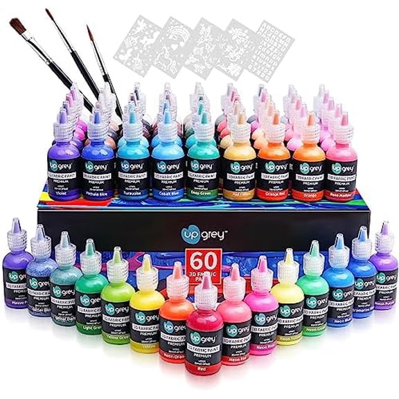 Fabric Paint Set, Set of 60(60ml Each) Permanent Soft Textile Paints, No Heating Needed & Washable Fabric Paint for Clothes, Canvas, T-Shirts, Jeans, Bags, All DIY Projects