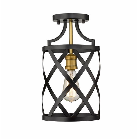 1 Light Flush Mount In Restoration Style 8 Inches Wide By 14.5 Inches High-Matte Black/Olde Brass Finish Z-Lite 481F1-Mb-Obr