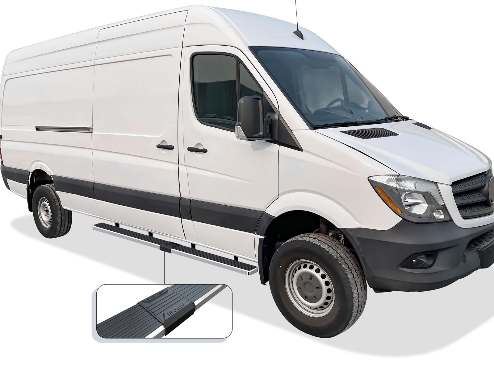 APS Running Boards 5in Silver Compatible with Dodge Sprinter 2007-2009 Full Size Van & Mercedes-Benz Sprinter 10-25 3-Door(Exclude Passenger Van With Rear A/C and 2015 4X4) Steel Nerf Bars