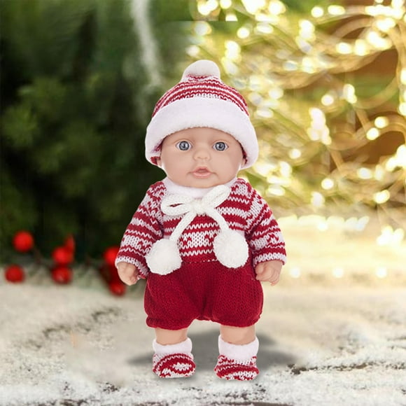 Adornos navideños, adornos navideños, regalos navideños. Muñeca renacida de bebé de 25 cm de goma suave, muñeco relajante con temática navideña, gorro de punto, regalo de osito de peluche.