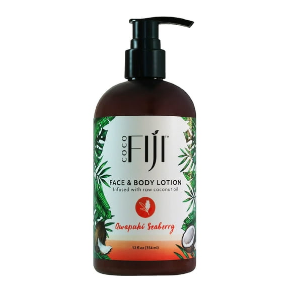 Loción facial y corporal Coco Fiji con aceite de coco | Loción para Piel Seca | Crema facial hidratante y loción de masaje para mujeres y hombres | Awapuhi Seaberry 12 oz Paquete de 1