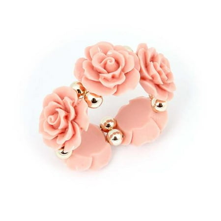 BMC Womens Gold Spheres Acrylic Soft Pink Roses Stretch Fashion Bangle Bracelet